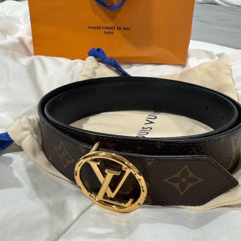 Reversible Louis Vuitton Monogram Belt with Gold Buckle